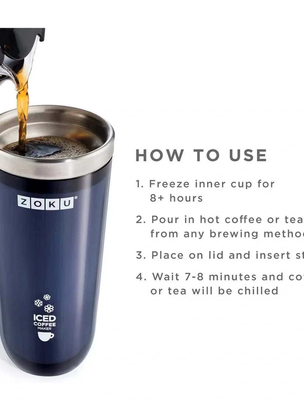 Zoku Instant Iced Coffee Maker, Reusable Beverage Chiller Cools Hot Beverage